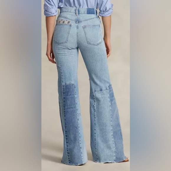 Ralph Lauren 🌟Patchwork Frayed High-Rise Flared Jeans New - Picture 4 of 9